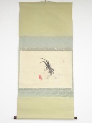 堀暁中筆　鶏　肉筆紙本掛軸（共箱）